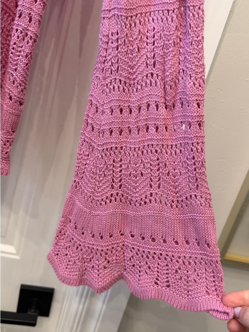 Pink Crochet V-Neck Drawstring Sweater - Picture 4 of 4